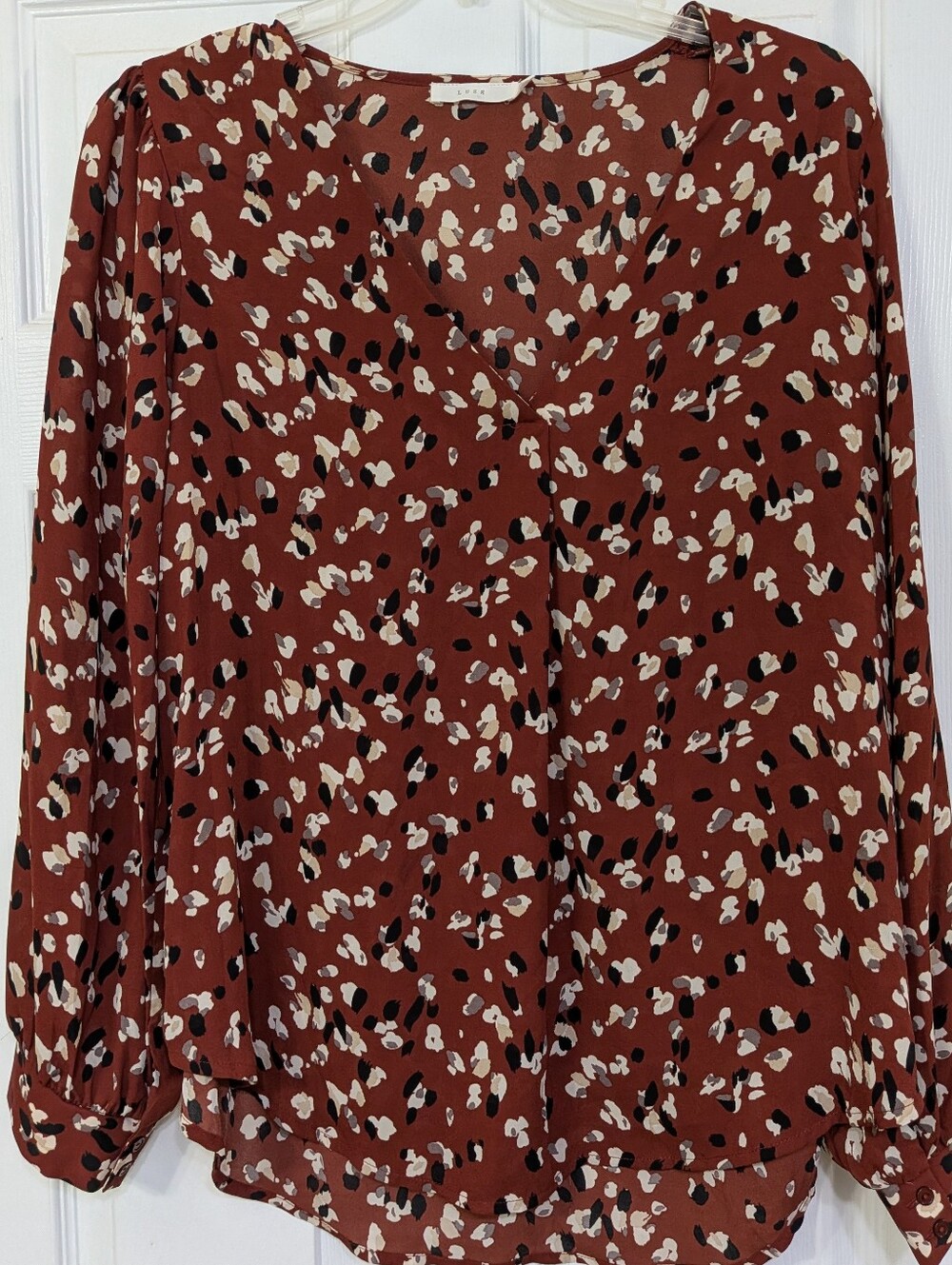 Lush Long-Sleeve V-Neck Blouse